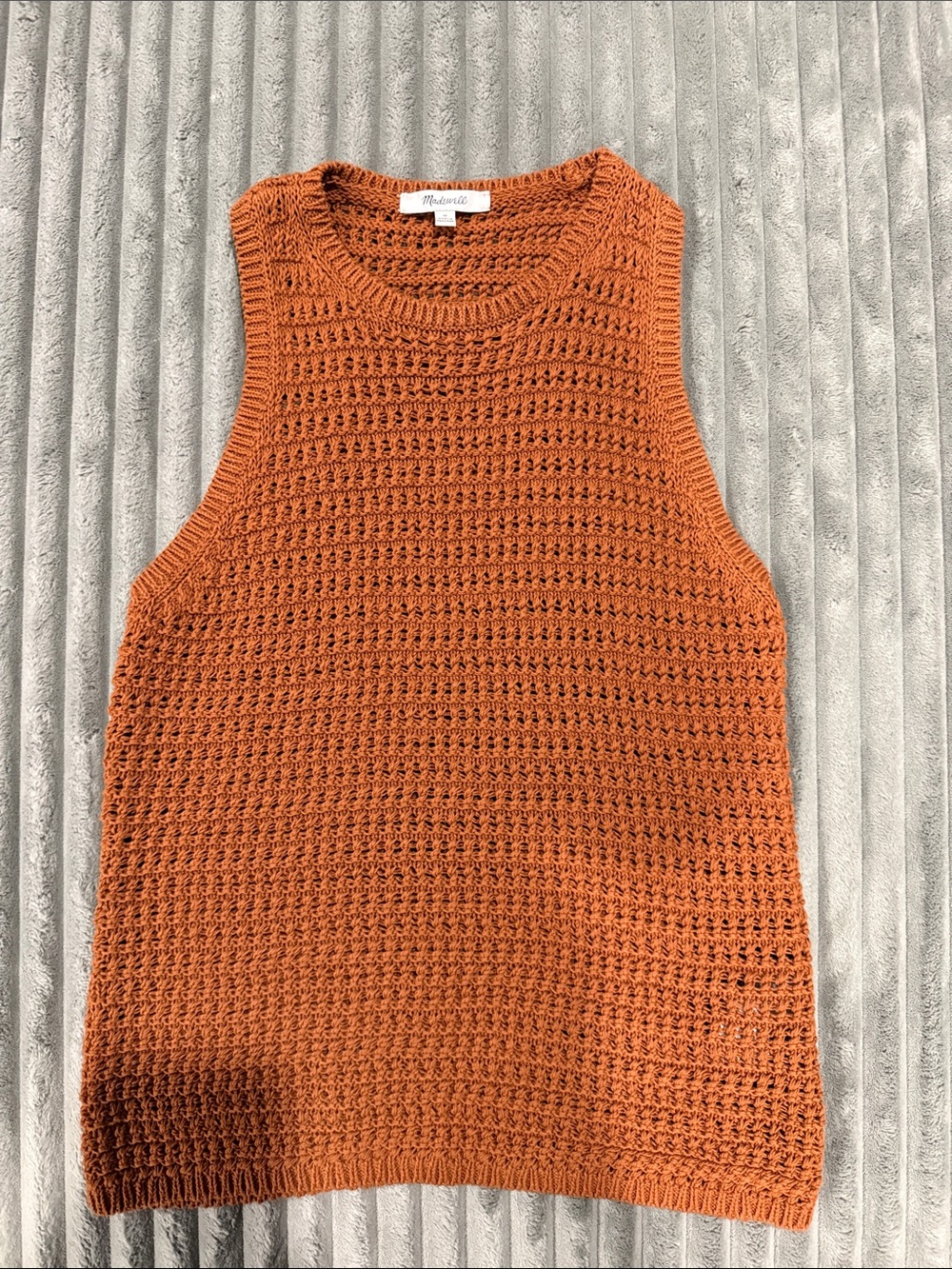Madewell Rust Orange Crochet Knit Tank Sweater